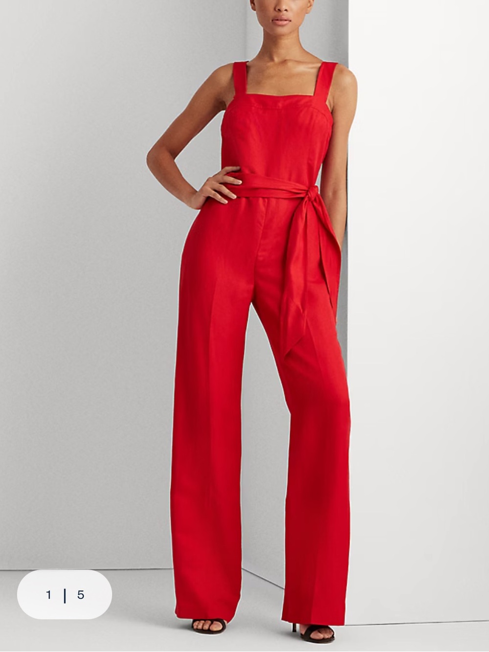 ·Lauren Ralph Lauren· linen twill wide leg red jumpsuit